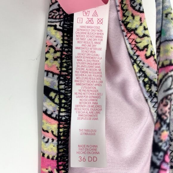 Victoria’s Secret Bikini Top‎ Paisley Black Pink Yellow Green 36DD underwire - Picture 5 of 6